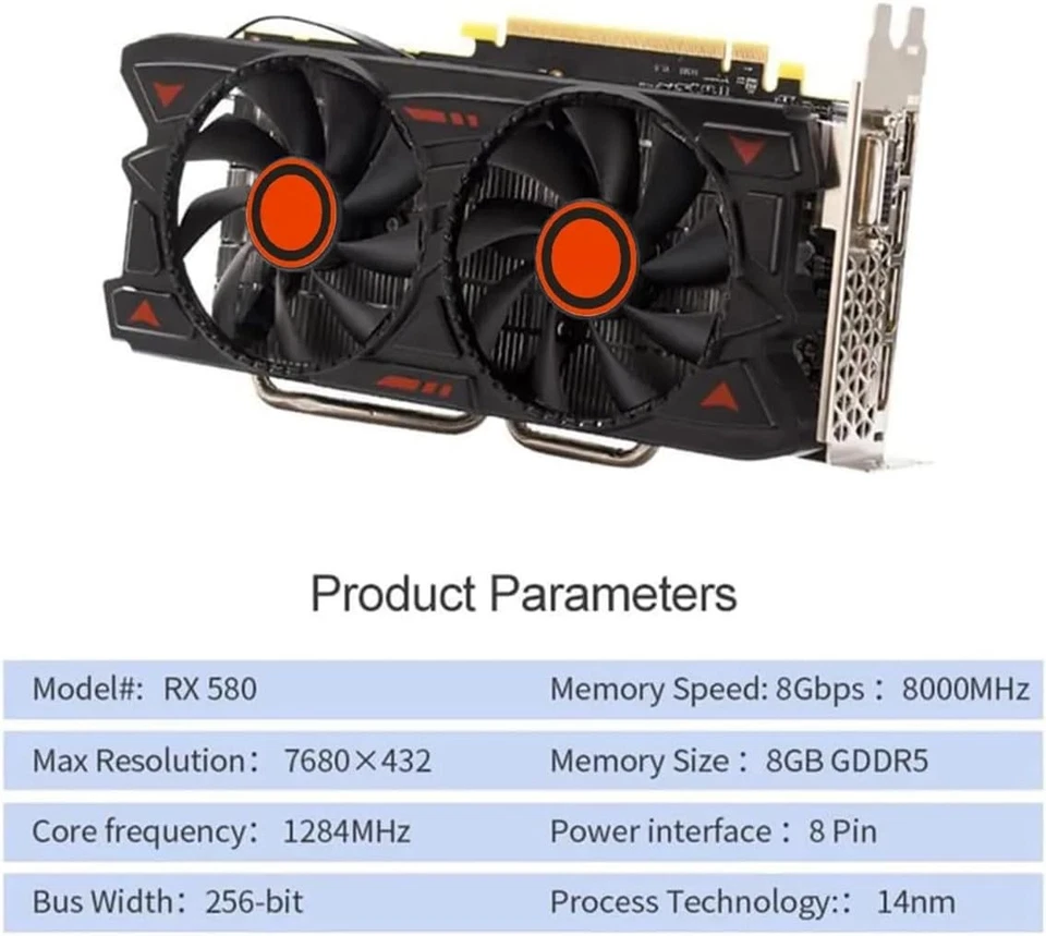 Video Card RX 580 8GB 256Bit 2048SP GDDR5 Graphics Cards for AMD Radeon RX 580 - Image 3 of 4