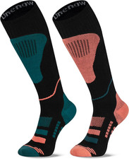 Merino Wool Ski Socks 2 Pairs, Thermal Knee High Warm Socks for Snowboarding, Hi