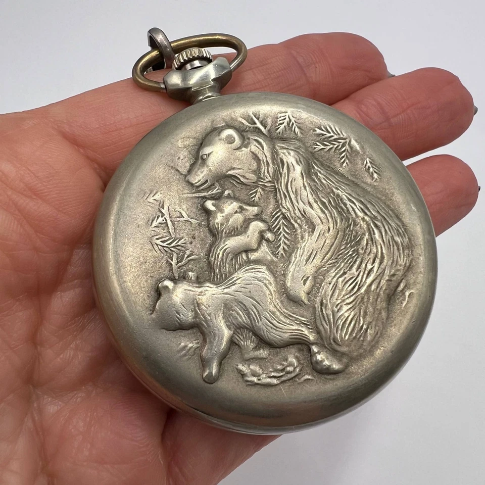 Reloj Bolsillo Molnija URSS Diseño Osos De Colección Mecánico Soviético Coleccionable Foto 4 de 4