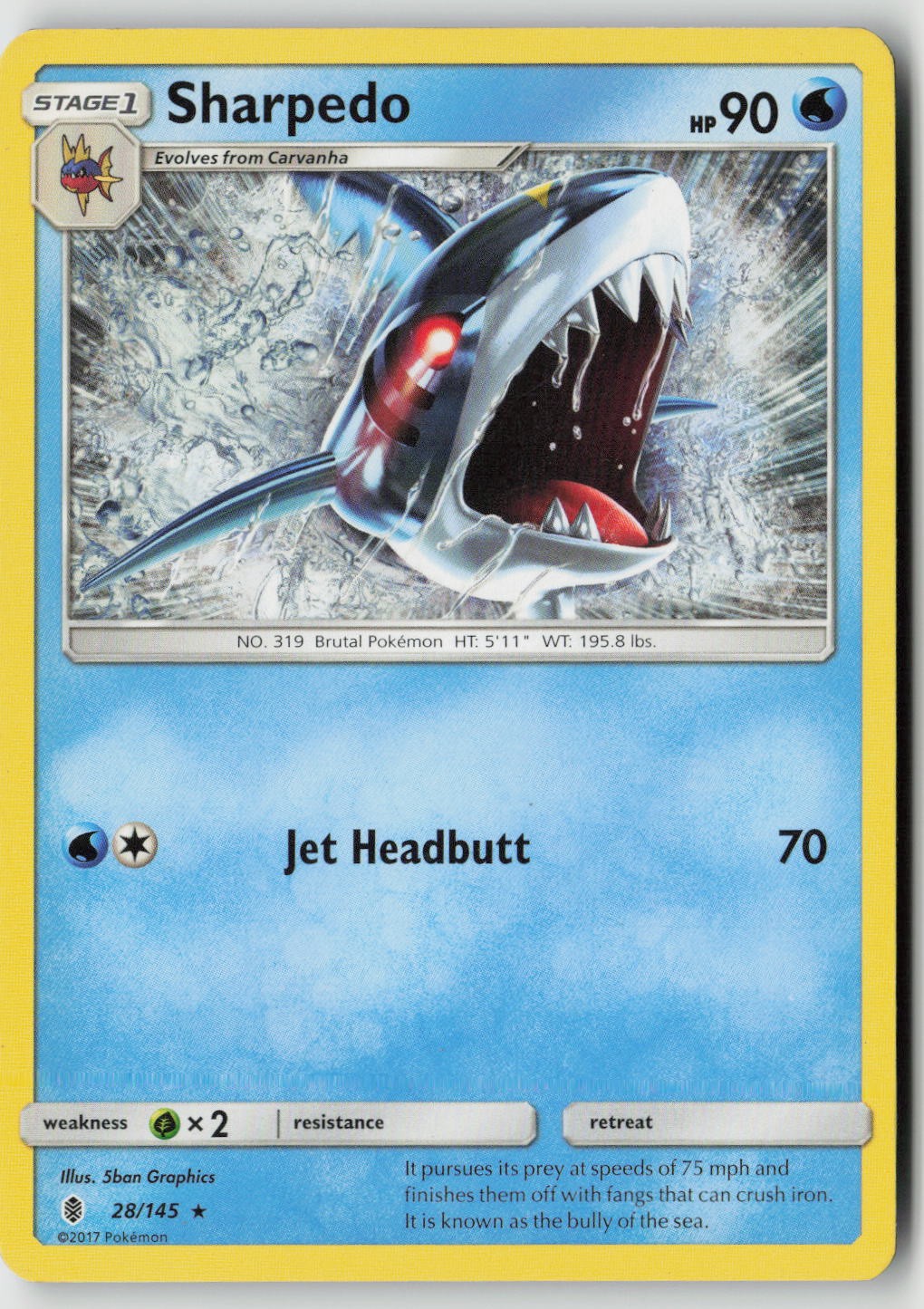 Sharpedo 28/145 Rare Guardians Rising Pokemon Moderately Played