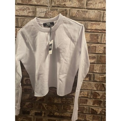 Young & Reckless XS White Long Sleeve Cropped Crewneck Sweatshirt Top