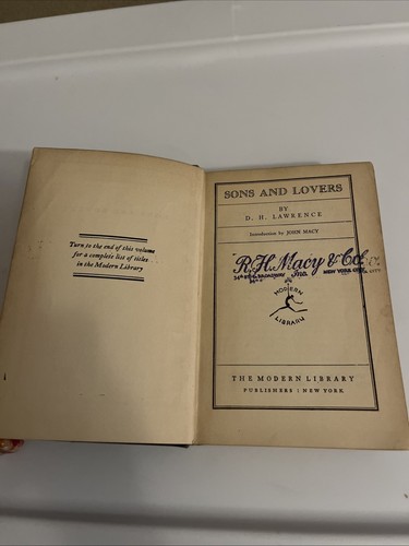 SONS AND LOVERS by D.H. Lawrence 1922 The Modern Library Gilt Cover VINTAGE BOOK - Picture 2 of 3