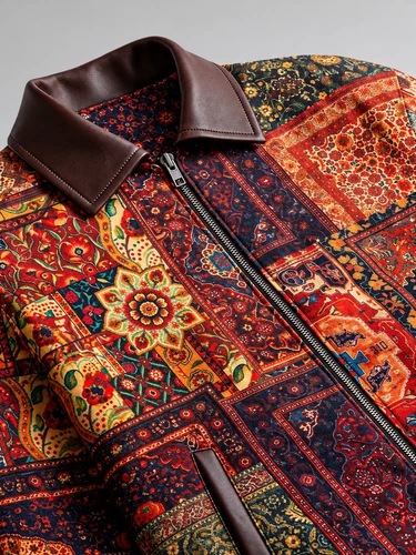 Vintage Persian Rug Patchwork Bomber Jacket Men Women Multicolor Printed Zip-Up image 3