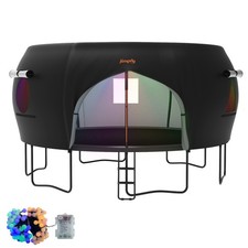 14FT Trampoline Cover, Fits Straight/Curved 8 Poles, LED Sunscreen Black