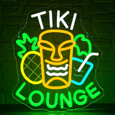 16''x14'' Tiki Lounge Bar Drinks Vivid LED Neon Sign With Dimmer USB Powered Light