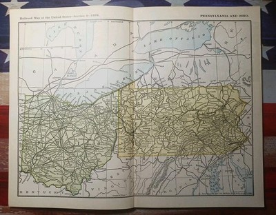 ~1898 datierte Eisenbahnkarte OHIO & Pennsylvania ALLE Zugstrecken Linien Depots 11x9 Zoll