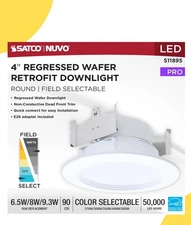 Satco S11895 - 6.5/8/9 Watt 4" LED Regressed Downlight CCT Select (1, 2 or 8 PK)
