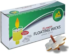 Flower Shaped Floating Wicks - 50 Count (Approx.), Cotton Wicks and Cork Disc Ho