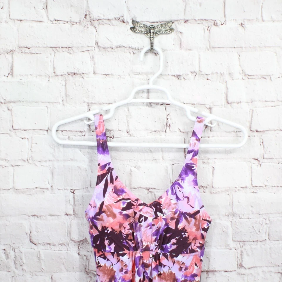 ¡NUEVO SIN ETIQUETAS! Top Tankini LL Bean para mujer modelador drapeado suave flores ciruela talla 8 Foto 2 de 4