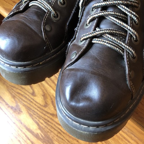 VTG LOWER EAST SIDE Y2K 1990'S LACE UP WOMENS 9.5 ANKLE BOOTS BROWN LUG SOLE - Picture 2 of 15