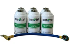 Enviro-Safe Proseal w Leak Detector for Car AC 6 Cans & Brass Hose#2255