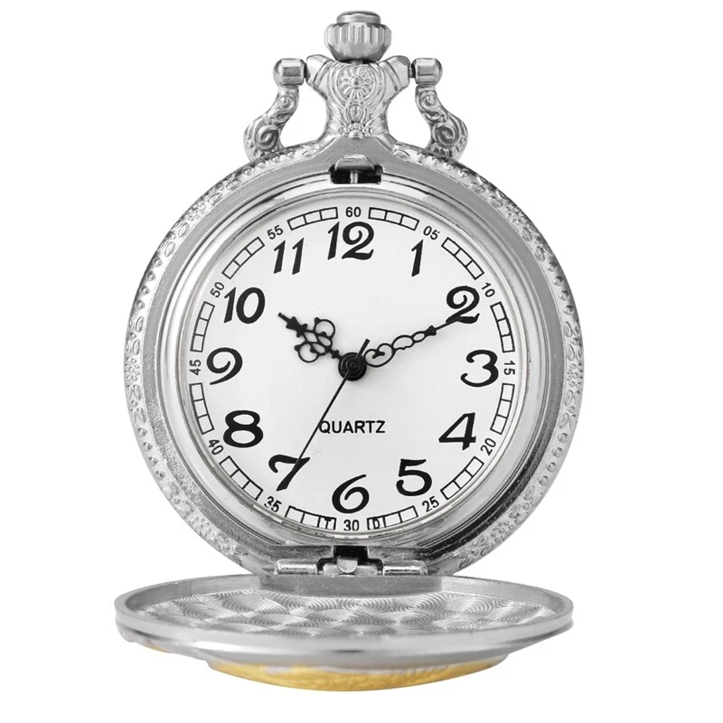 Men's Quartz Pocket Watch Fishing Design Fob Gold Fish Full Hunter Pendant Chain - Image 4 of 4