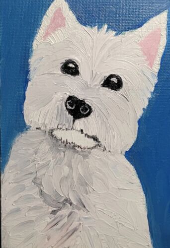 West highland way terrier Original Oil Painting 6''x4'' 10x15cm Miniature Art - Picture 1 of 8