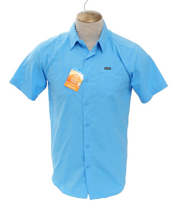 Columbia Men's S Blue Red Eagle Lake Button Front Shirt UPF 40 Wicking