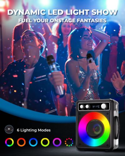 Karaoke Machine, Portable Bluetooth Karaoke Speaker with 2 Wireless Microphones - Picture 8 of 9