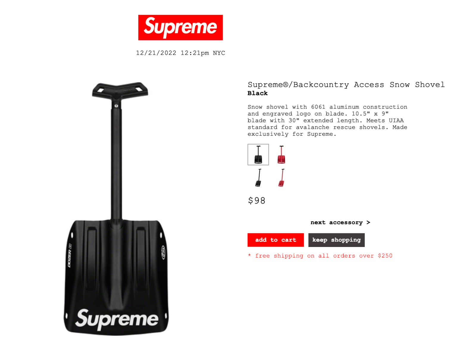 Supreme Backcountry Access Snow Shovel