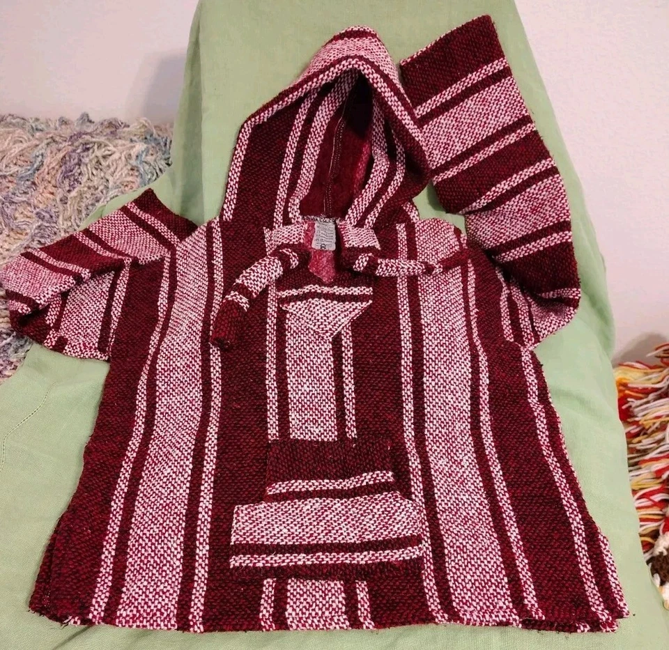 All Cotton Soft Baja Mexican Poncho Fleeced Inside Youth Size 8 NO SYNTHETICS - Image 2 of 4