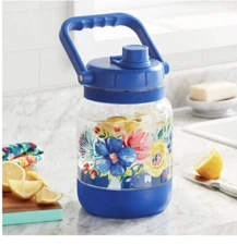 NEW The Pioneer Woman 96oz DELANEY Tritan Clear Plastic w/Blue Trim Water Jug