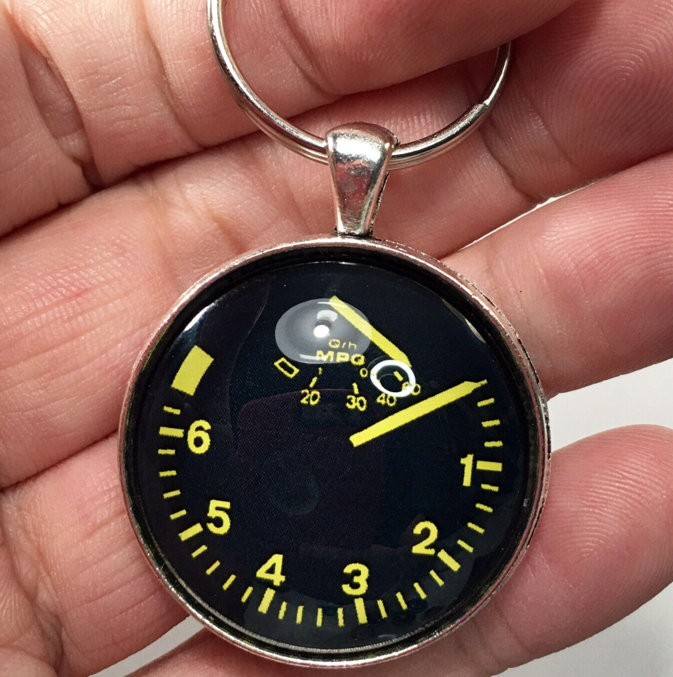 Vintage Porsche 944 Yellow Tachometer 944 641 207 01 with MPG Keychain