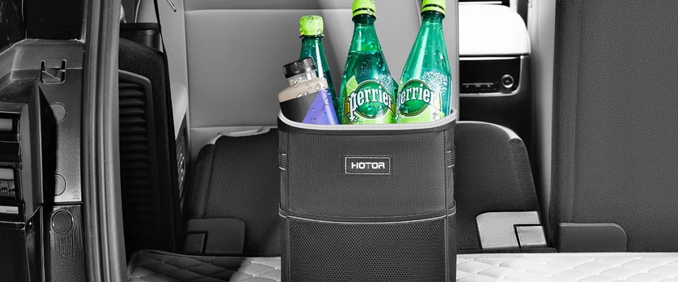 Bote de basura HOTOR con tapa y bolsillos de almacenamiento, organizador 100% a prueba de fugas, impermeable Foto 2 de 4