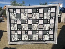 Butterflies Galore Quilt 48"x63"   Gray  Black Handmade Patchwork Throw Blanket