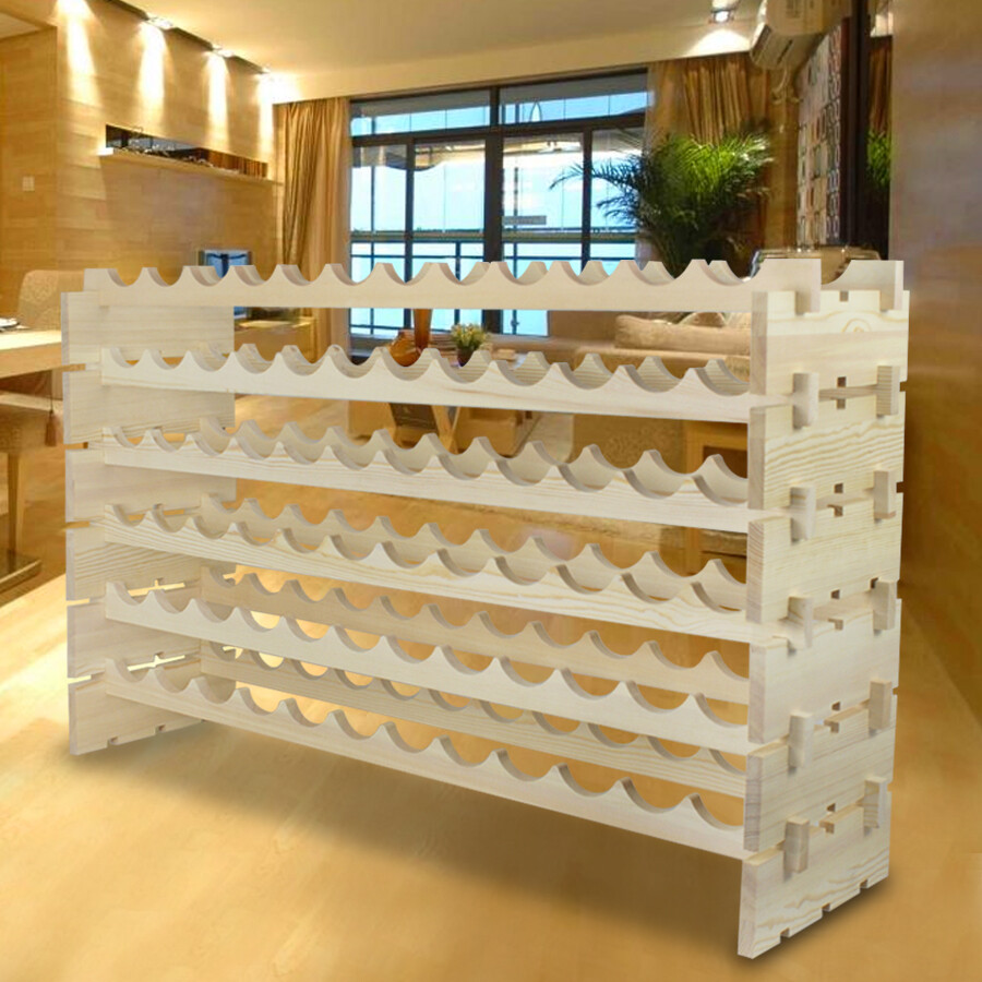 72 Bottles 6 Tier Wine Rack Holder Stackable Storage Solid Wood Display ...