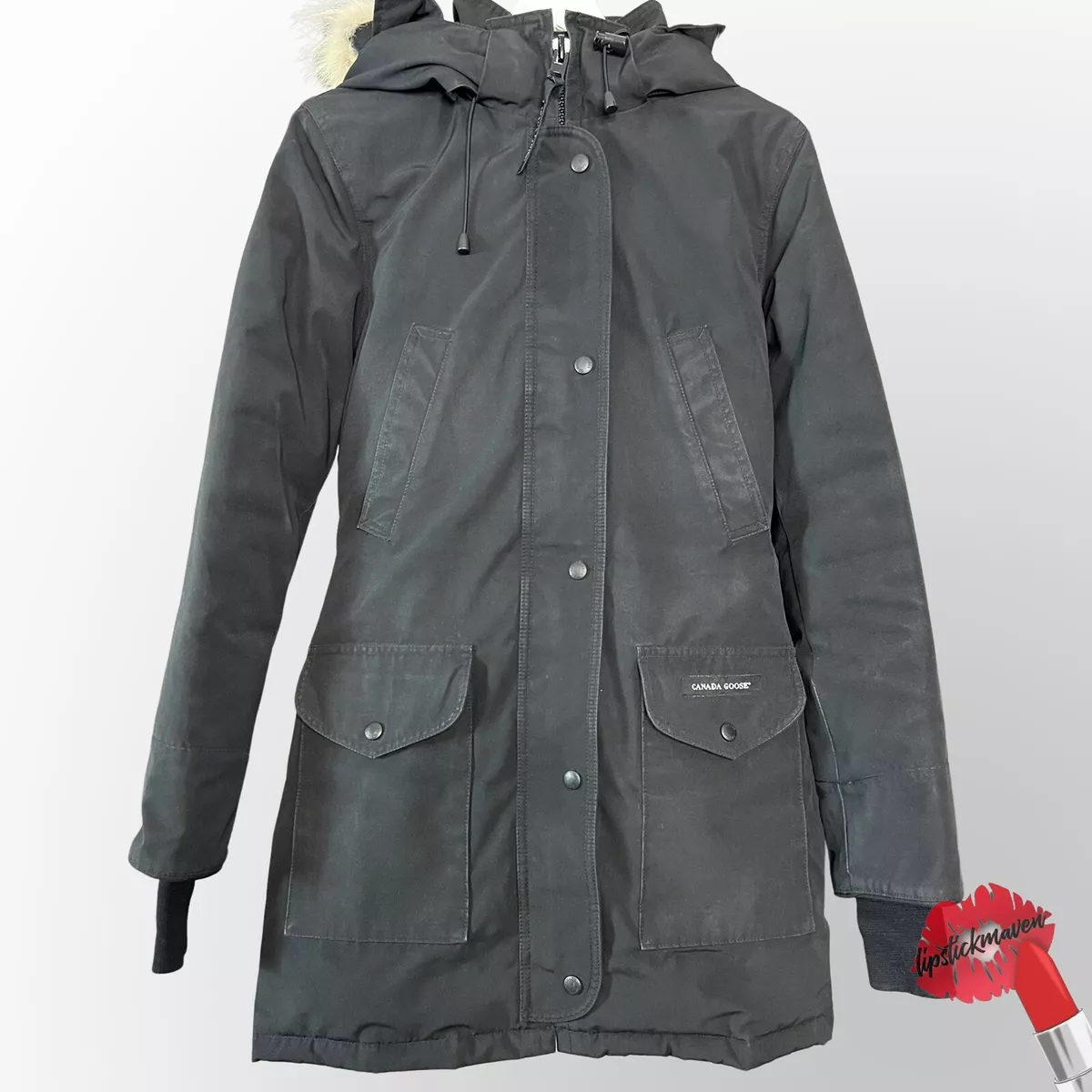 Canada Goose 6550L R Goose Down Fur Trim Hold Coat BLACK SIZE XS