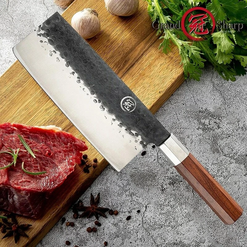 7.5 Inch Handmade Chinese Cleaver High Carbon 4cr13 Steel Cooking Slicing Tools