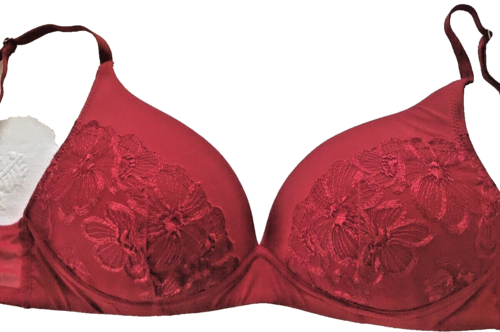 EX M  S VIBRANT RED NON WIRED PLUNGE FRONT LIGHTLY PADDED LACE TRIM BRA - Picture 1 of 3