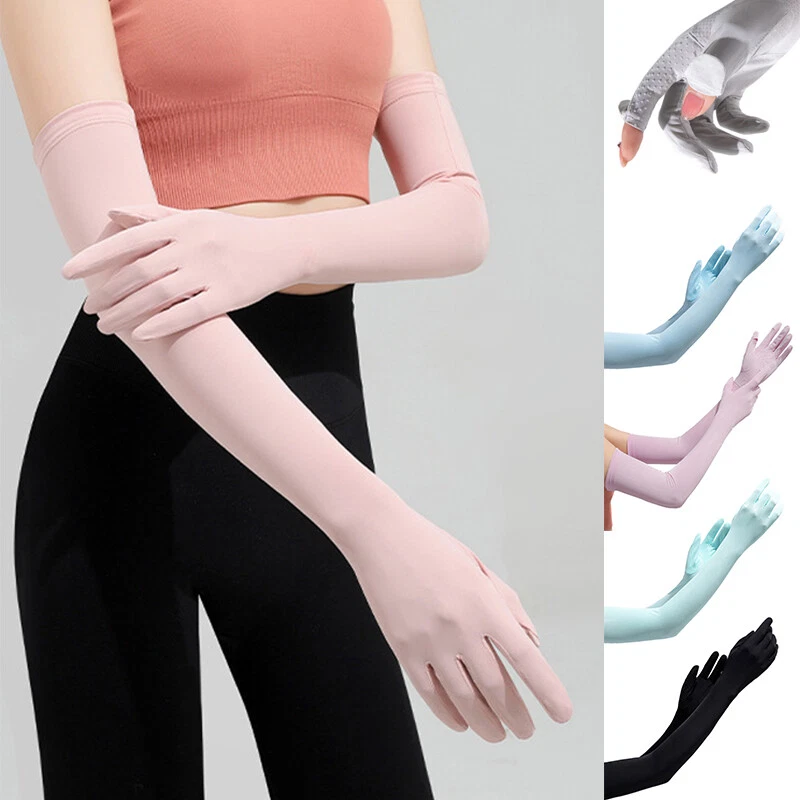 Unisex Ice Silk Anti UV Sun Protection Gloves Long Sleeve Mitten