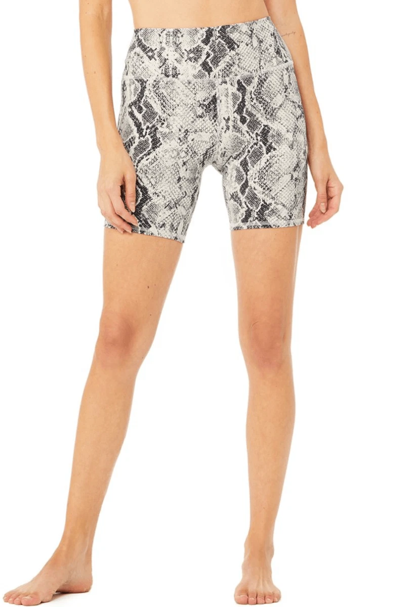 Alo Yoga High Rise Waist Snakeskin Vapor Biker Shorts Python Animal Print Size S