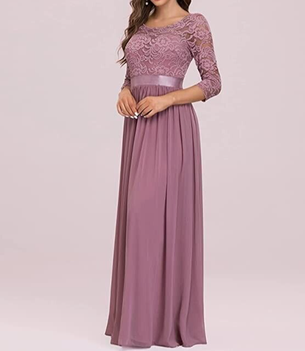 Ever-Pretty Women's Round Neck 3/4 Sleeves A Line Empire Waist Lace Dress UK- 14 - Picture 6 of 6