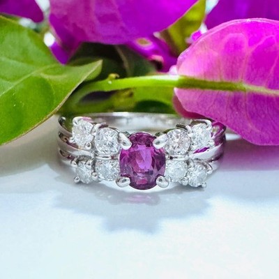 0.95ctw Natural Oval Ruby & Brilliant Diamond Solid PT900 Platinum Cocktail Ring