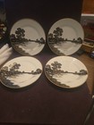 4 ANTIQUE MORIMURA NIPPON 8" Plate White Black & Gold JAPANESE FARM SCENE PLATE — photo 2