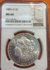 1885-O Morgan Silver Dollar $1 - NGC MS64 - Great Surfaces, Hint Of Cameo
