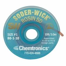 Chemtronics Desoldering Wick,10 ft.,1,Copper,Rosin 80-1-10 Chemtronics 80-1-10