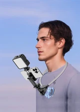 Hands-Free Magnetic Neck Phone Holder, Selfie Tripod, Light for iPhone, Samsung