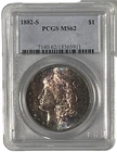 1882-S PCGS MS62 $1 Morgan Silver Dollar Outstanding Rainbow Toned