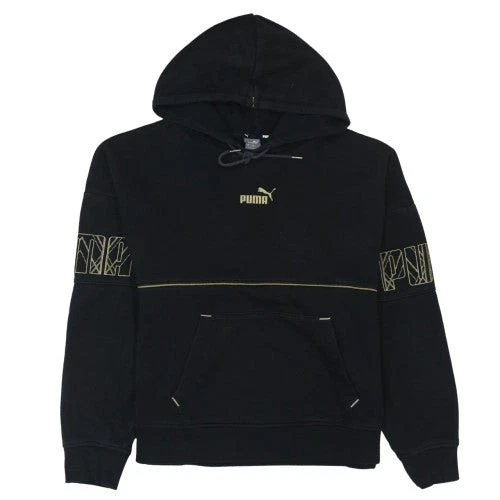 Puma Womens Black XL Pullover Hoodie Gold Logo Graphic Sweatshirt