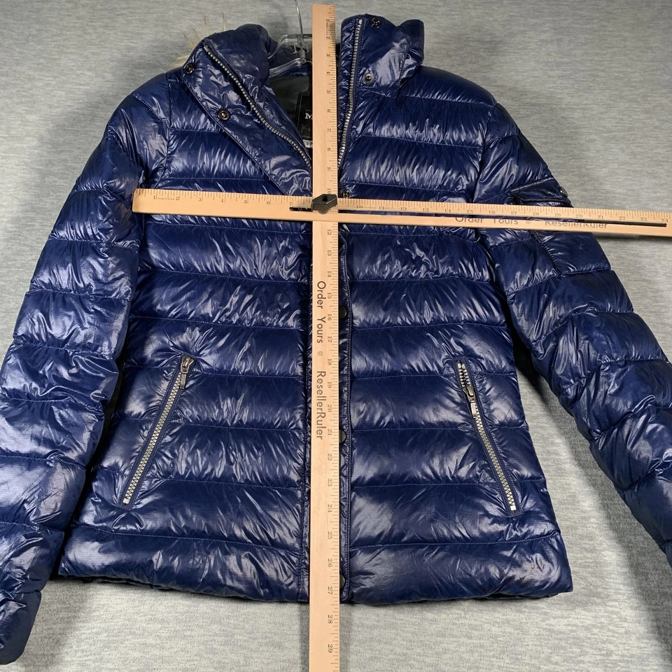 Marmot Jacket Womens Small Blue Hooded Down Puffer Faux Fur Trim Quilted Nylon - Image 4 of 4