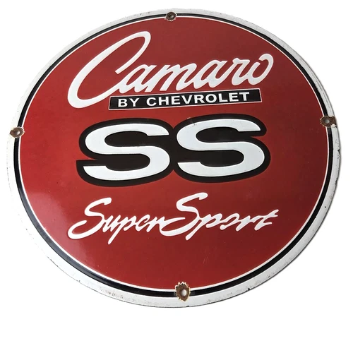 Vintage Chevrolet Sign - Camaro SS Automobile Motors Gas Pump Porcelain Sign