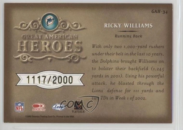 2002 Leaf Rookies & Stars Great American Heroes /2000 Ricky Williams #GAH-34 - Image 2 of 2