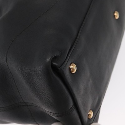 Salvatore Ferragamo Gancini Tote Bag Leather 2way Black Gold Auth
