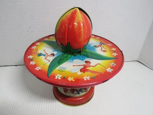 Vintage J Chein Tin Toy Magic Tulip Fairy Ballerina Spinning Flower G3