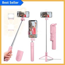 Portable 40in Selfie Stick Tripod with Wireless Control Built-in Light