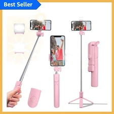 Portable 40in Selfie Stick Tripod with Wireless Control & Built-in Light