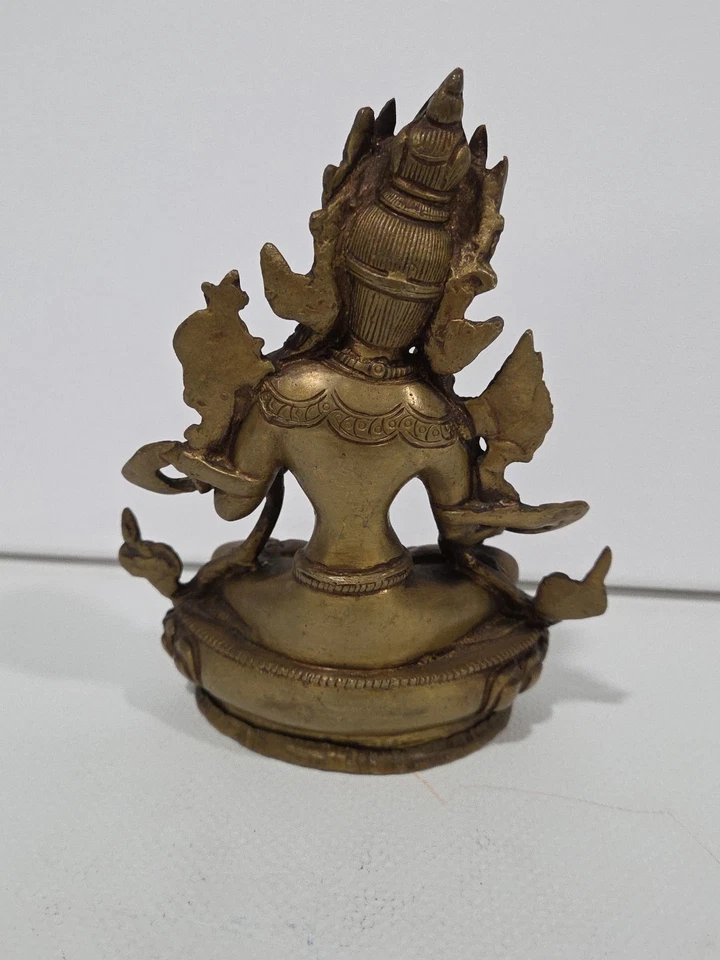 Antiguo Tíbet Bronce Dorado Verde Tara Mahayana Budismo Iluminación Diosa Estatua Foto 4 de 4