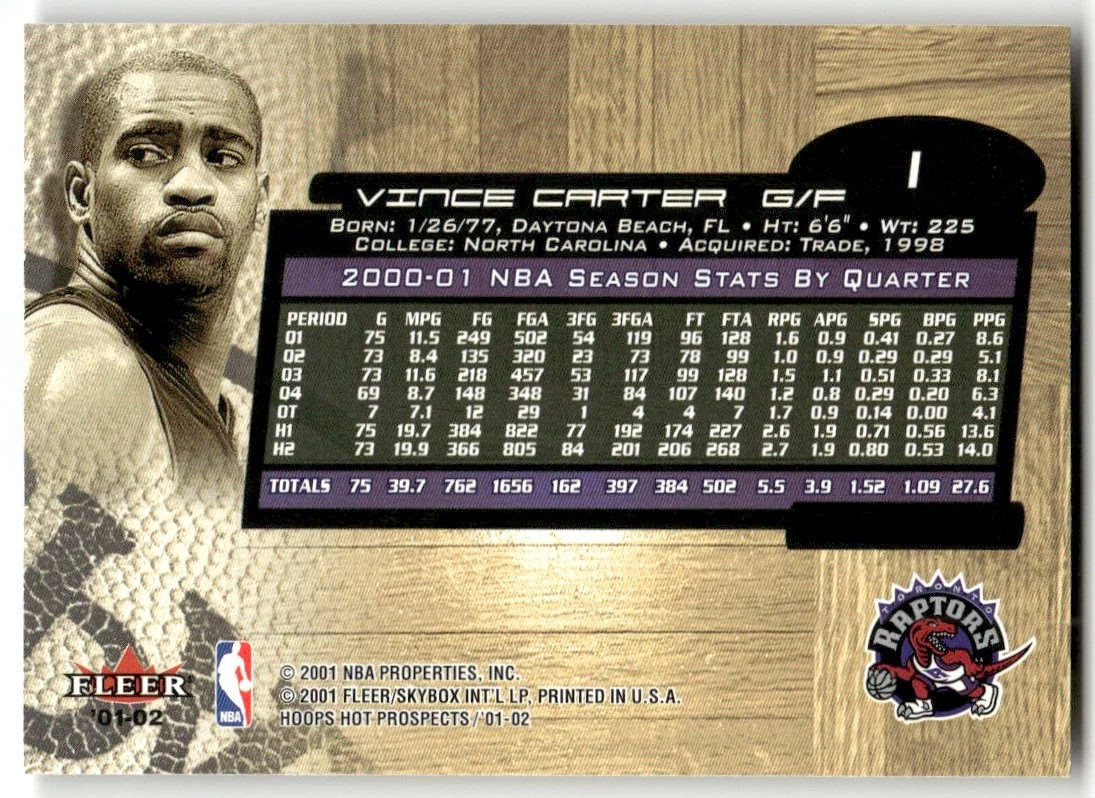 Vince Carter - 2001-02 NBA Hoops Hot Prospects - Toronto Raptors #1