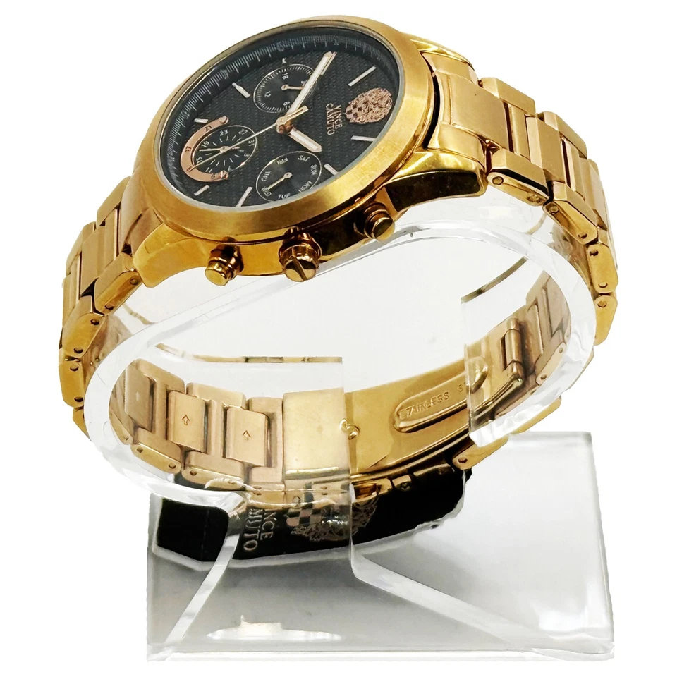 Relógio cronógrafo feminino VINCE CAMUTO VC/5242 OURO ROSA PRETO CARBONO *NOVO* - Imagem 4 de 4