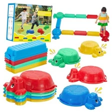Balance Beams Stepping Stones For Kids - 12 Piece Turtle Jumping Multicolor